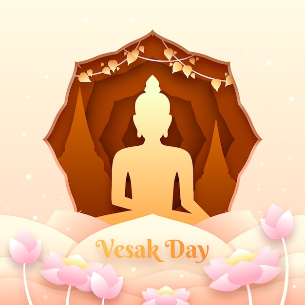 Gratis vector vesak-illustratie in papierstijl