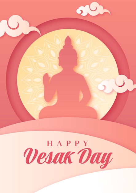 Gratis vector vesak-wenskaartsjabloon in papieren stijl