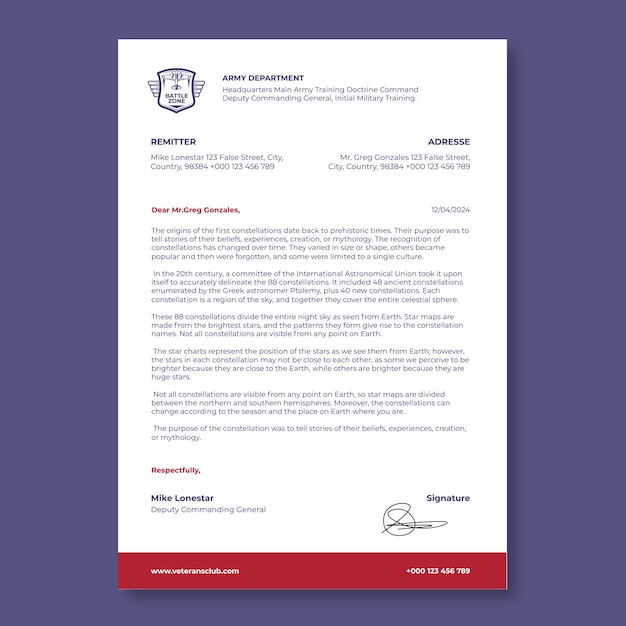 Veteranenclub voorbladsjabloon voor briefpapier