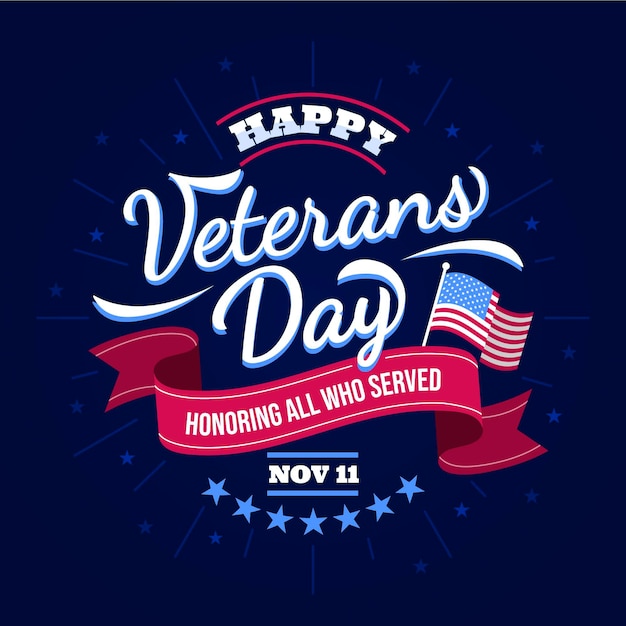 Gratis vector veteranendag met lintbelettering