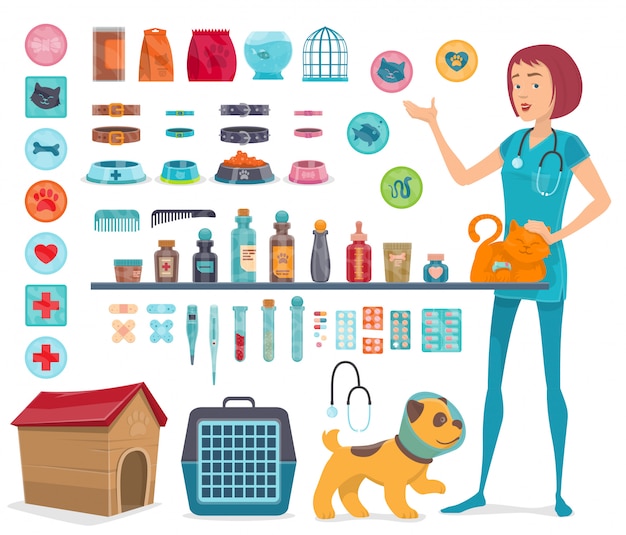 Gratis vector veterinaire iconen collectie