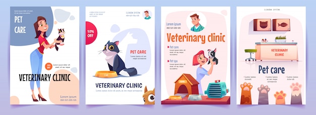 Veterinaire kliniek banners set. dierenarts posters