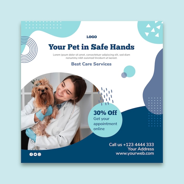 Gratis vector veterinaire kwadraat flyer-sjabloon