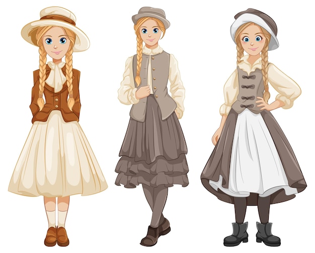 Gratis vector victorian vintage dress cartoon personage vrouw