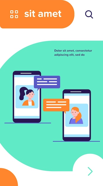 Gratis vector videochat op de telefoon. meisjes met behulp van smartphones voor telefonische vergadering platte vectorillustratie