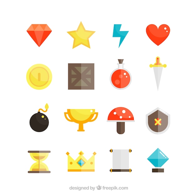 Videogame objecten pictogrammen set