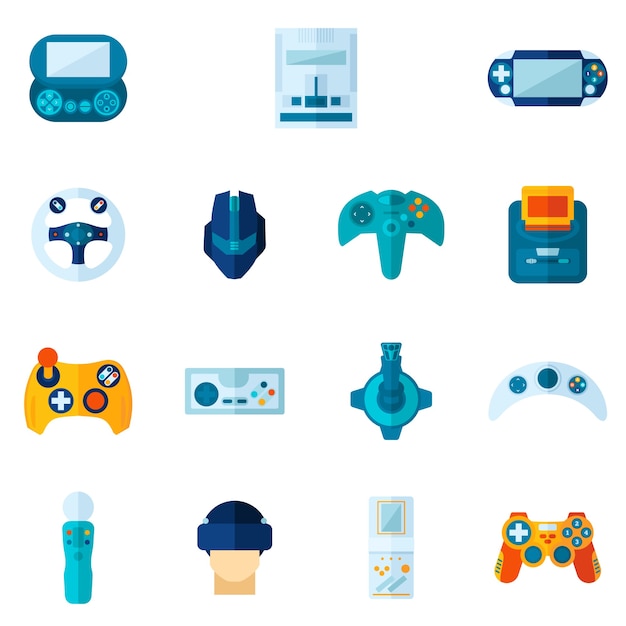 Gratis vector videogame plat pictogrammen instellen