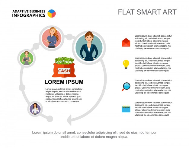 Vier financiële opties verwerken grafieksjabloon. Bedrijfsgegevens.