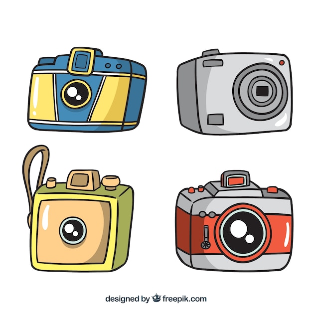 Gratis vector vier handgetekende camera's