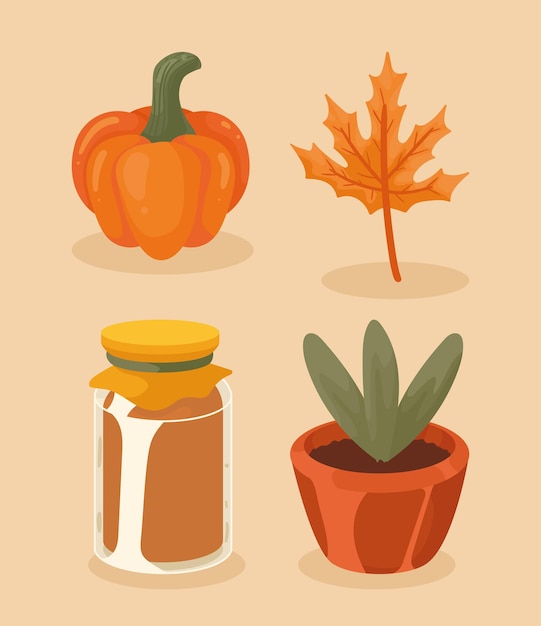 Gratis vector vier herfst seizoen set pictogrammen