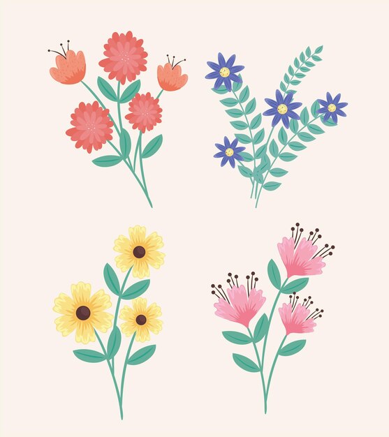 vier lente bloemen tuin pictogrammen