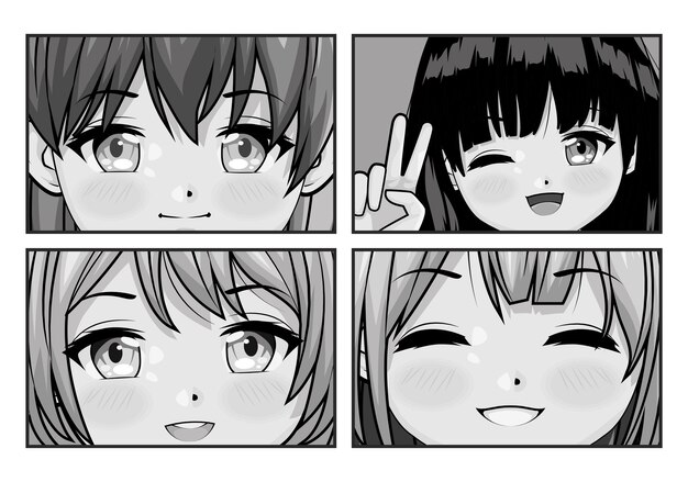 Vier meisjes monochroom anime