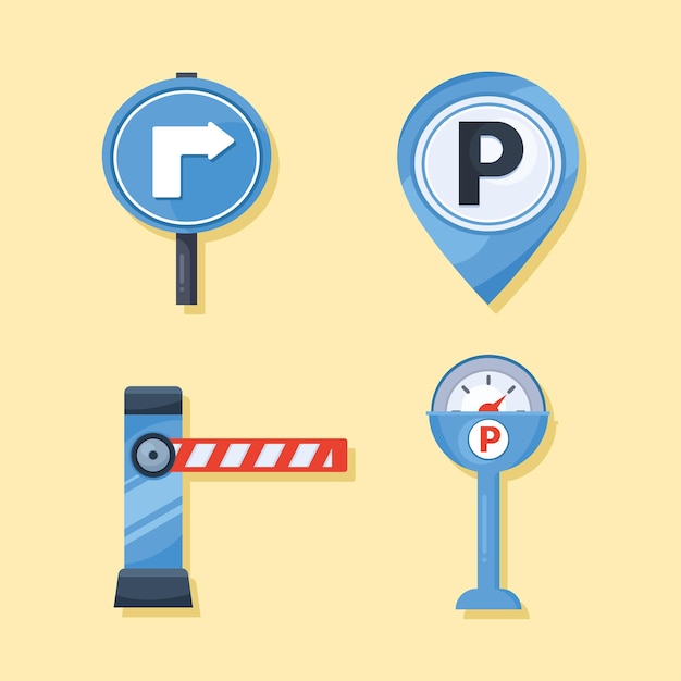 Gratis vector vier pictogrammen voor parkeersignalen