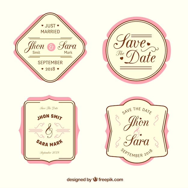 Gratis vector vier prachtige bruiloftslabels