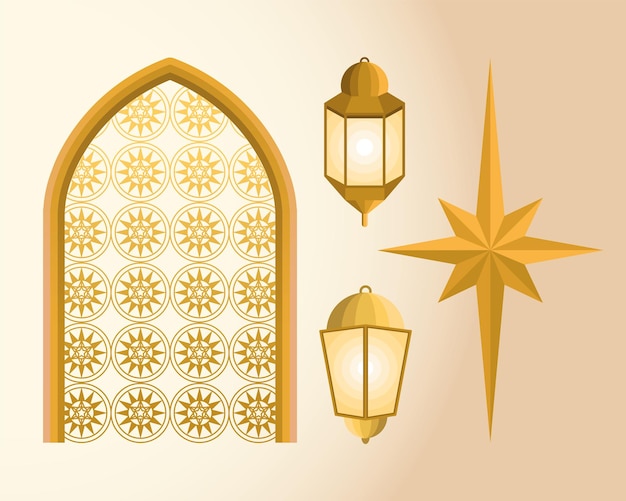 Gratis vector vier ramadan kareem-pictogrammen