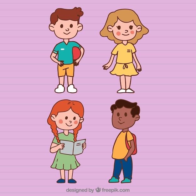 Gratis vector vier schoolkinderen