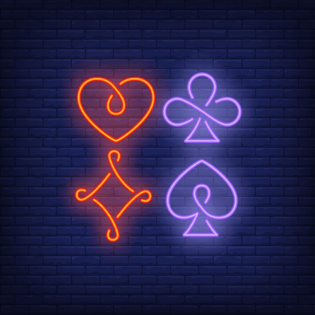 Gratis vector vier speelkaart pak symbolen neon teken