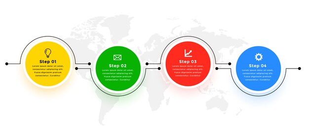 Vier stappen moderne circulaire verbonden infographic sjabloon