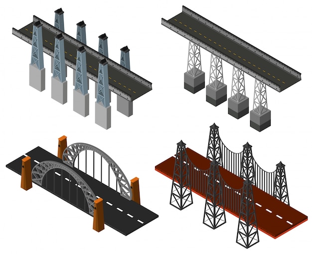 Vier verschillende brugontwerpen