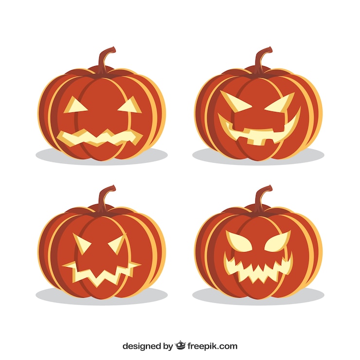 Gratis Vector vier verschillende jackolanterns