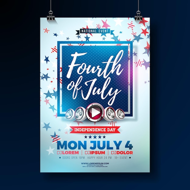 Vierde juli onafhankelijkheidsdag van de vs party flyer design met vallende stervorm