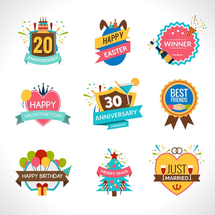 Gratis Vector viering emblemen set