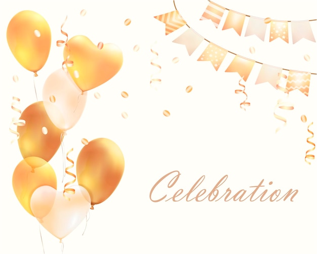 Gratis vector viering partij achtergrond met ballonnen en linten symbolen realistische vectorillustratie