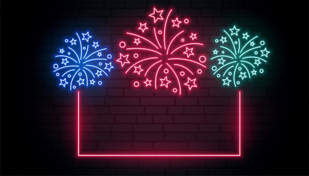 Gratis vector viering vuurwerk neon frame achtergrond