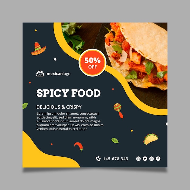 Gratis vector vierkant mexicaans eten flyer-sjabloon