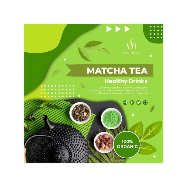 Vierkante matcha tea flyer-sjabloon