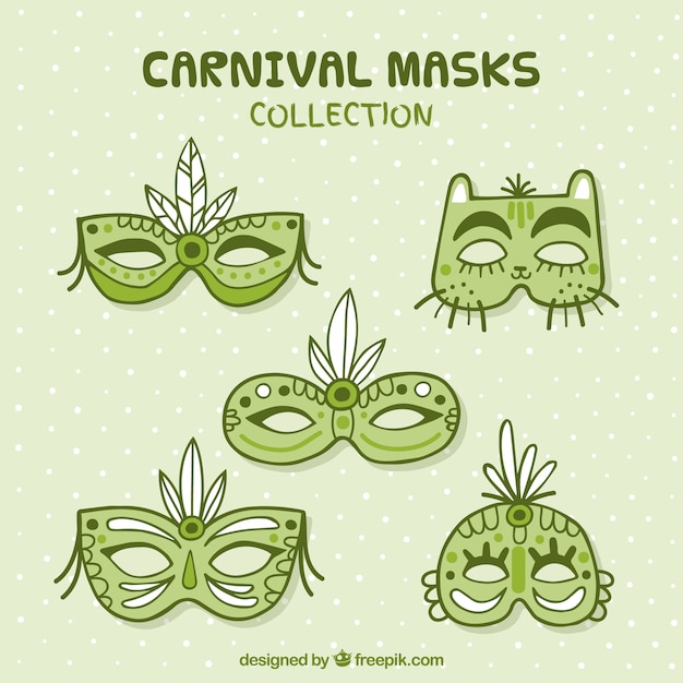 Gratis vector vijf hand getekende carnaval maskers