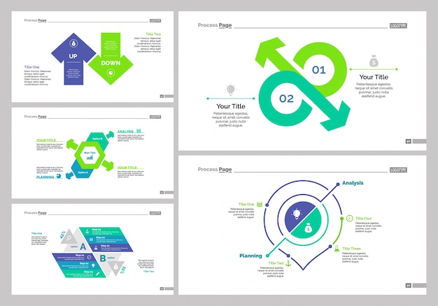 Gratis vector vijf marketing slide templates set