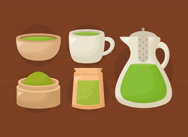 Gratis vector vijf matcha-pictogrammen