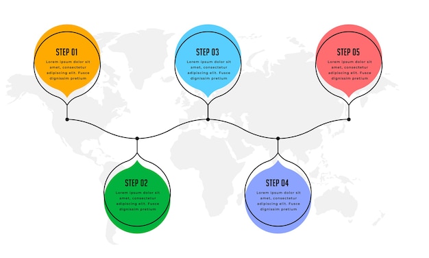 Vijf stappen modern infographic tijdlijnontwerp als achtergrond