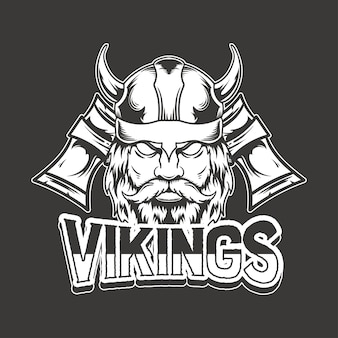 Viking hoofd mascotte illustratie zwart-wit ontwerp