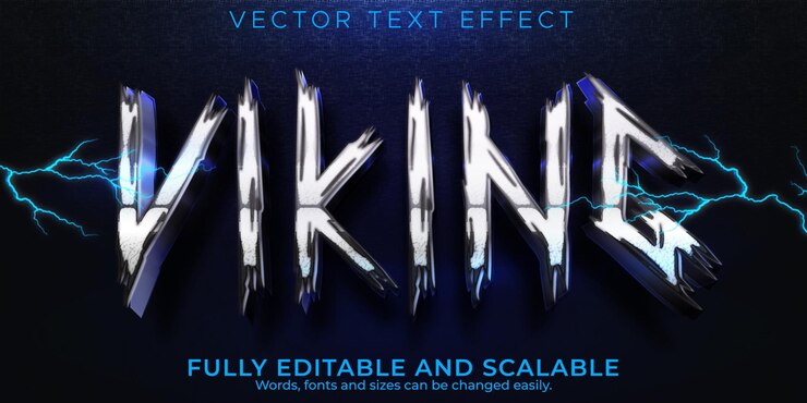 Gratis Vector viking-teksteffect, bewerkbare scandinavische en bliksem-tekststijl