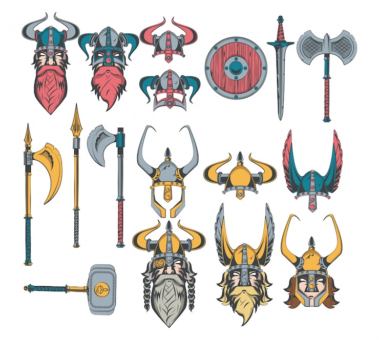 Gratis Vector vikingen krijgers set tekeningen