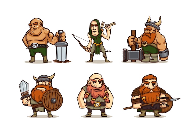 Gratis vector vikingkarakters oude scandinavische krijgers