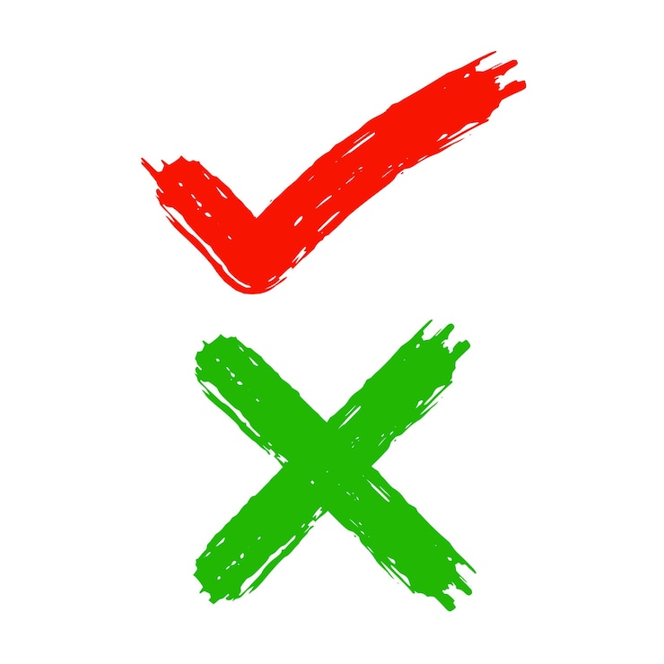 Gratis Vector vinkje in grunge-stijl en kruissymboolontwerp