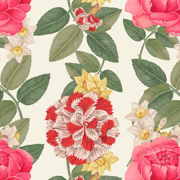 Vintage achtergrond met bloempatroon, opnieuw gemixt van de 18e-eeuwse kunstwerken uit het Smithsonian-archief.