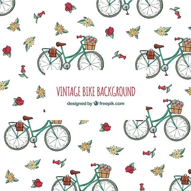 Vintage achtergrond met fietsen en bloemen