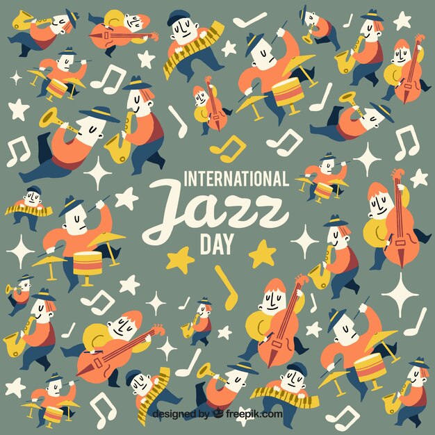 Vintage achtergrond van de personages en jazzmuziek