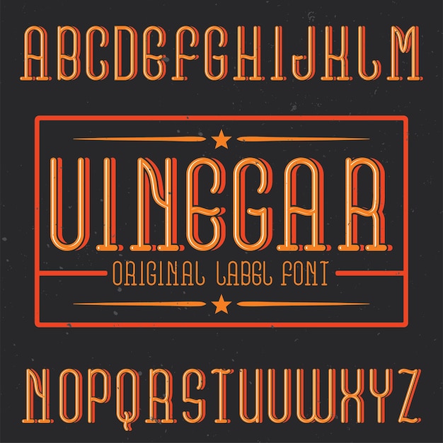 Vintage alfabet en label lettertype met de naam Azijn.