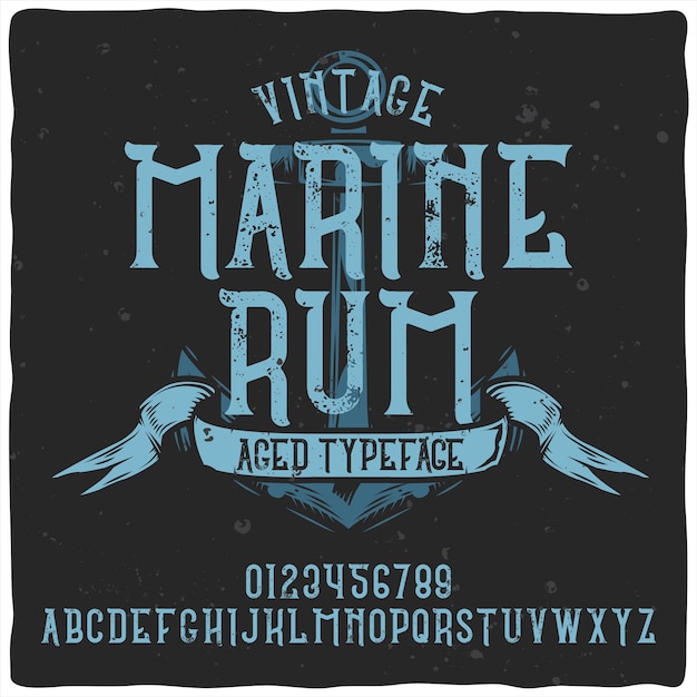Vintage alfabet lettertype genaamd marine rum.