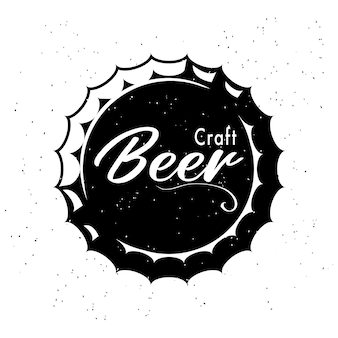 Vintage ambachtelijk bier logo met tarwe oor en inscriptie op kroonkurk op witte achtergrond