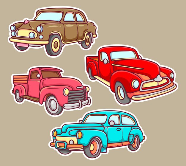 Vintage auto sticker handgetekende kleuren