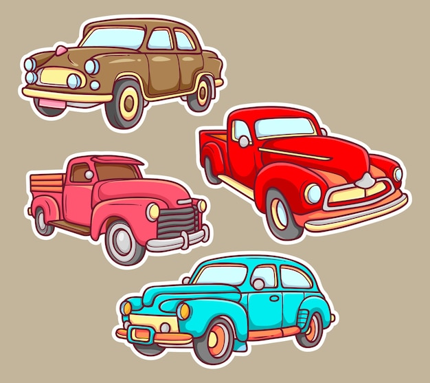 Vintage auto sticker handgetekende kleuren