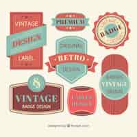 Gratis vector vintage badge collectie met platte ontwerp