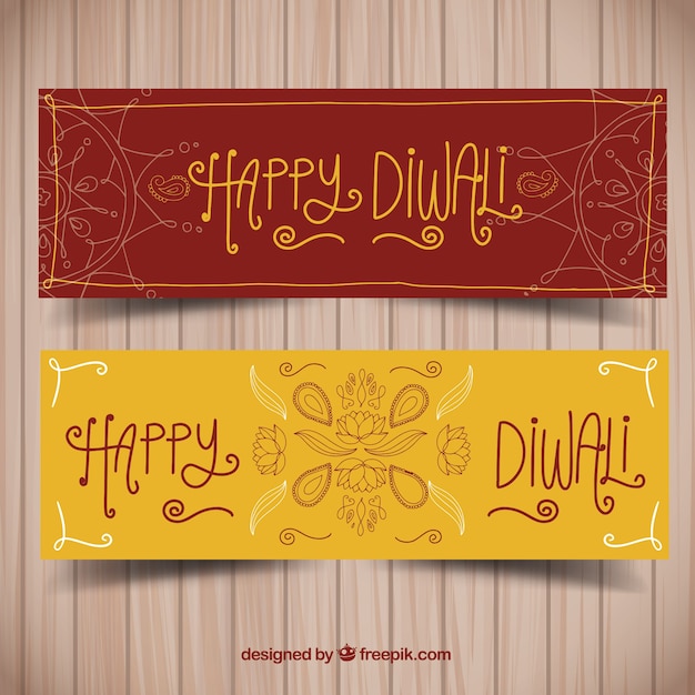 Vintage banners van gelukkige diwali tekeningen