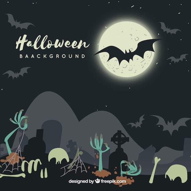 Gratis vector vintage begraafplaats halloween achtergrond